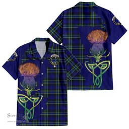 ScotsTee Shop Scottish Arbuthnot Modern Clan Tartan Crest with Thistle and Scotland Map Tartan Women Casual Shirt - Classic