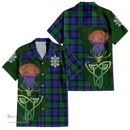 ScotsTee Shop Scottish Black Watch Modern Clan Tartan Crest with Thistle and Scotland Map Tartan Women Casual Shirt - Classic