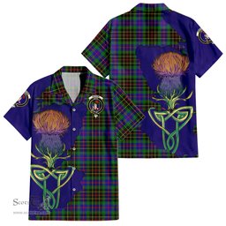 ScotsTee Shop Scottish Brodie Hunting Modern Clan Tartan Crest with Thistle and Scotland Map Tartan Women Casual Shirt - Classic