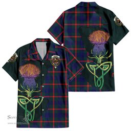 ScotsTee Shop Scottish Agnew Modern Clan Tartan Crest with Thistle and Scotland Map Tartan Women Casual Shirt - Classic