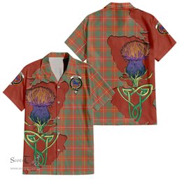 ScotsTee Shop Scottish Bruce Ancient Clan Tartan Crest with Thistle and Scotland Map Tartan Women Casual Shirt - Classic
