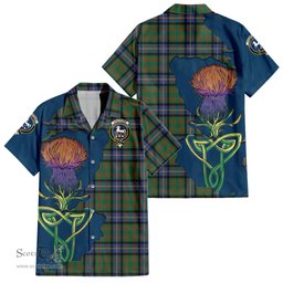 ScotsTee Shop Scottish Cochrane Ancient Clan Tartan Crest with Thistle and Scotland Map Tartan Women Casual Shirt - Classic