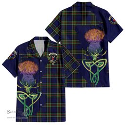 ScotsTee Shop Scottish Colquhoun Modern Clan Tartan Crest with Thistle and Scotland Map Tartan Women Casual Shirt - Classic