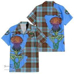 ScotsTee Shop Scottish Anderson Ancient Clan Tartan Crest with Thistle and Scotland Map Tartan Women Casual Shirt - Classic