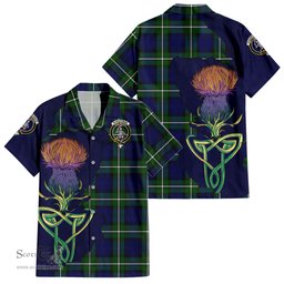 ScotsTee Shop Scottish Bannerman Clan Tartan Crest with Thistle and Scotland Map Tartan Women Casual Shirt - Classic