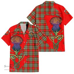 ScotsTee Shop Scottish Chattan Clan Tartan Crest with Thistle and Scotland Map Tartan Women Casual Shirt - Classic