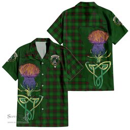 ScotsTee Shop Scottish Anstruther Clan Tartan Crest with Thistle and Scotland Map Tartan Women Casual Shirt - Classic