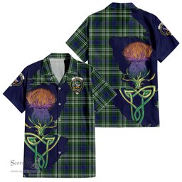 ScotsTee Shop Scottish Blyth Clan Tartan Crest with Thistle and Scotland Map Tartan Women Casual Shirt - Classic