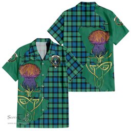 ScotsTee Shop Scottish Gunn Ancient Clan Tartan Crest with Thistle and Scotland Map Tartan Women Casual Shirt - Classic