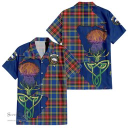ScotsTee Shop Scottish Bethune Clan Tartan Crest with Thistle and Scotland Map Tartan Women Casual Shirt - Classic