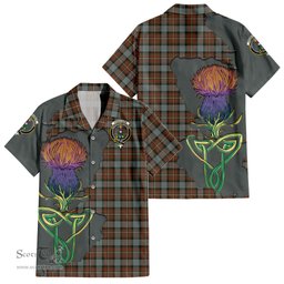 ScotsTee Shop Scottish Ferguson Weathered Clan Tartan Crest with Thistle and Scotland Map Tartan Women Casual Shirt - Classic