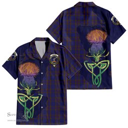 ScotsTee Shop Scottish Elliot Clan Tartan Crest with Thistle and Scotland Map Tartan Women Casual Shirt - Classic