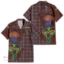 ScotsTee Shop Scottish Fraser Hunting Modern Clan Tartan Crest with Thistle and Scotland Map Tartan Women Casual Shirt - Classic