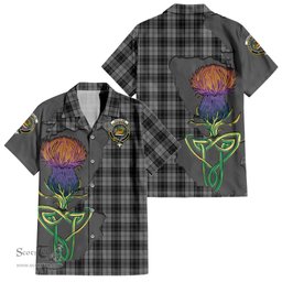 ScotsTee Shop Scottish Douglas Grey Clan Tartan Crest with Thistle and Scotland Map Tartan Women Casual Shirt - Classic