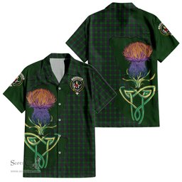 ScotsTee Shop Scottish Elphinstone Clan Tartan Crest with Thistle and Scotland Map Tartan Women Casual Shirt - Classic