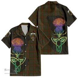 ScotsTee Shop Scottish Gray Clan Tartan Crest with Thistle and Scotland Map Tartan Women Casual Shirt - Classic