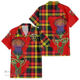 ScotsTee Shop Scottish Dewar Clan Tartan Crest with Thistle and Scotland Map Tartan Women Casual Shirt - Classic