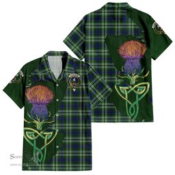 ScotsTee Shop Scottish Haliburton Clan Tartan Crest with Thistle and Scotland Map Tartan Women Casual Shirt - Classic