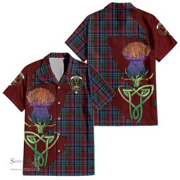 ScotsTee Shop Scottish Gordon Red Clan Tartan Crest with Thistle and Scotland Map Tartan Women Casual Shirt - Classic