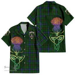 ScotsTee Shop Scottish Henderson Modern Clan Tartan Crest with Thistle and Scotland Map Tartan Women Casual Shirt - Classic