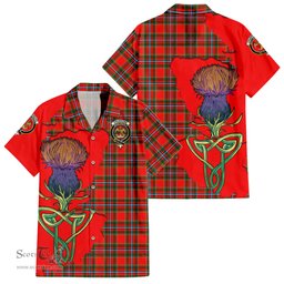ScotsTee Shop Scottish Drummond of Perth Clan Tartan Crest with Thistle and Scotland Map Tartan Women Casual Shirt - Classic