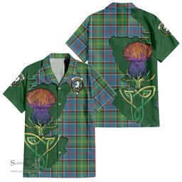 ScotsTee Shop Scottish Colville Clan Tartan Crest with Thistle and Scotland Map Tartan Women Casual Shirt - Classic