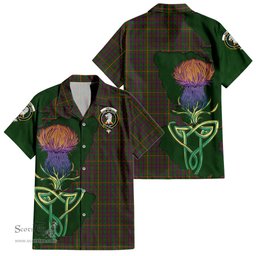 ScotsTee Shop Scottish Hall Clan Tartan Crest with Thistle and Scotland Map Tartan Women Casual Shirt - Classic