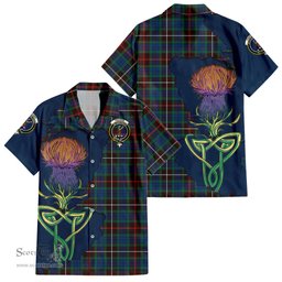 ScotsTee Shop Scottish Fraser Hunting Ancient Clan Tartan Crest with Thistle and Scotland Map Tartan Women Casual Shirt - Classic