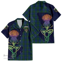 ScotsTee Shop Scottish Hamilton Hunting Clan Tartan Crest with Thistle and Scotland Map Tartan Women Casual Shirt - Classic
