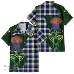 ScotsTee Shop Scottish Gordon Dress Modern Clan Tartan Crest with Thistle and Scotland Map Tartan Women Casual Shirt - Classic