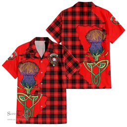 ScotsTee Shop Scottish Cunningham Modern Clan Tartan Crest with Thistle and Scotland Map Tartan Women Casual Shirt - Classic
