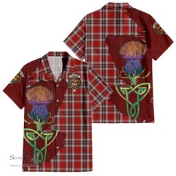 ScotsTee Shop Scottish Drummond of Perth Dress Clan Tartan Crest with Thistle and Scotland Map Tartan Women Casual Shirt - Classic