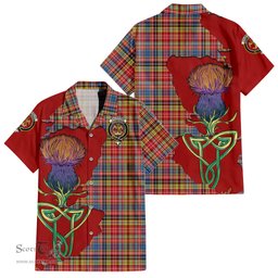 ScotsTee Shop Scottish Drummond of Strathallan Modern Clan Tartan Crest with Thistle and Scotland Map Tartan Women Casual Shirt - Classic