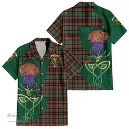 ScotsTee Shop Scottish Cumming Hunting Ancient Clan Tartan Crest with Thistle and Scotland Map Tartan Women Casual Shirt - Classic