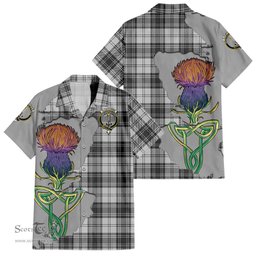 ScotsTee Shop Scottish Glendinning Clan Tartan Crest with Thistle and Scotland Map Tartan Women Casual Shirt - Classic