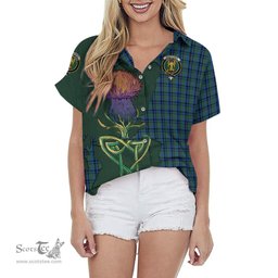 ScotsTee Shop Scottish Falconer Clan Tartan Crest with Thistle and Scotland Map Tartan Women Casual Shirt - Classic