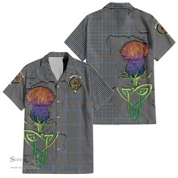 ScotsTee Shop Scottish Gladstone Clan Tartan Crest with Thistle and Scotland Map Tartan Women Casual Shirt - Classic