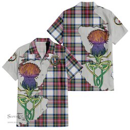 ScotsTee Shop Scottish Dennistoun Clan Tartan Crest with Thistle and Scotland Map Tartan Women Casual Shirt - Classic