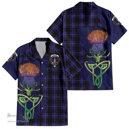 ScotsTee Shop Scottish Dunlop Clan Tartan Crest with Thistle and Scotland Map Tartan Women Casual Shirt - Classic