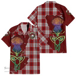 ScotsTee Shop Scottish Cunningham Dress Clan Tartan Crest with Thistle and Scotland Map Tartan Women Casual Shirt - Classic
