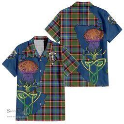 ScotsTee Shop Scottish Glass Clan Tartan Crest with Thistle and Scotland Map Tartan Women Casual Shirt - Classic