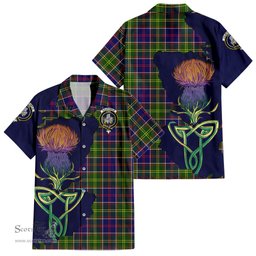 ScotsTee Shop Scottish Dalrymple Clan Tartan Crest with Thistle and Scotland Map Tartan Women Casual Shirt - Classic
