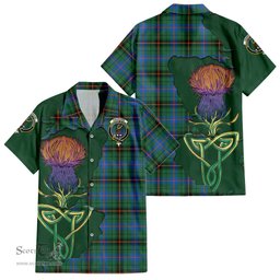 ScotsTee Shop Scottish Davidson Ancient Clan Tartan Crest with Thistle and Scotland Map Tartan Women Casual Shirt - Classic