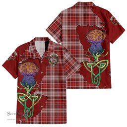 ScotsTee Shop Scottish MacDougall Dress Clan Tartan Crest with Thistle and Scotland Map Tartan Women Casual Shirt - Classic
