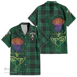 ScotsTee Shop Scottish MacLean Hunting Ancient Clan Tartan Crest with Thistle and Scotland Map Tartan Women Casual Shirt - Classic