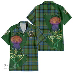 ScotsTee Shop Scottish MacMillan Hunting Ancient Clan Tartan Crest with Thistle and Scotland Map Tartan Women Casual Shirt - Classic