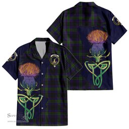 ScotsTee Shop Scottish Lumsden Hunting Clan Tartan Crest with Thistle and Scotland Map Tartan Women Casual Shirt - Classic