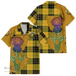 ScotsTee Shop Scottish MacLeod of Lewis Ancient Clan Tartan Crest with Thistle and Scotland Map Tartan Women Casual Shirt - Classic