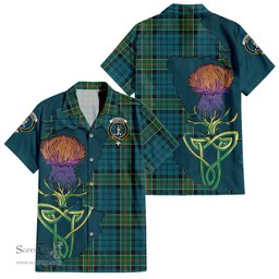 ScotsTee Shop Scottish Kirkpatrick Clan Tartan Crest with Thistle and Scotland Map Tartan Women Casual Shirt - Classic