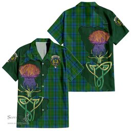 ScotsTee Shop Scottish Johnstone Clan Tartan Crest with Thistle and Scotland Map Tartan Women Casual Shirt - Classic